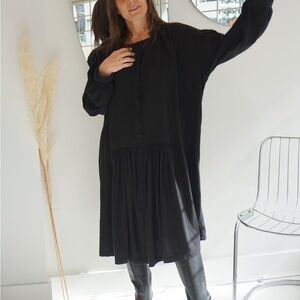 Black Crane black oversized flannel tent midi dress - One size